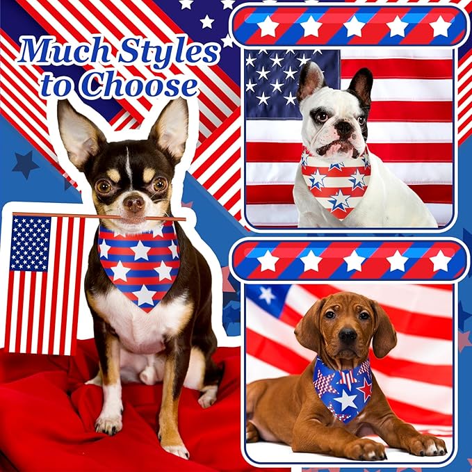 Preboun 50 Pcs Patriotic Dog Bandanas Bulk 4th of July Bandanas - Image 4