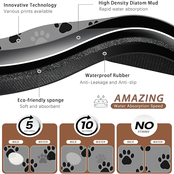 Cat Paw Prints Dog Food Mat for Floors, Non-Slip Pet Feeding Mat, Pet Supplies - Image 3