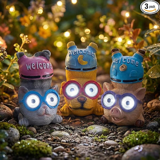 pearlstar 3 Pack Solar Lights Outdoor Garden Statues Resin Animal by pearlstar