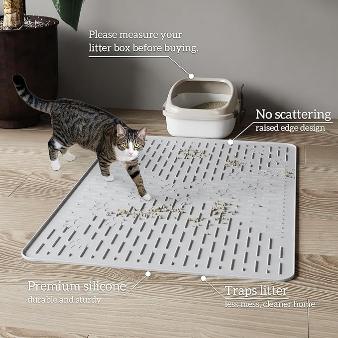 OHMO Cat Litter Mat Trapping Mat Premium Silicone Rubber 23.5x16 Ash Grey - Image 6