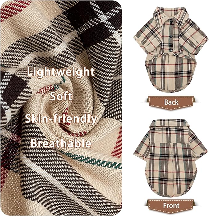 PUPTECK Plaid Dog Shirt, Cute Puppy Cat Polo T-Shirt, Soft Pet Clothes Boy Girl - Image 3