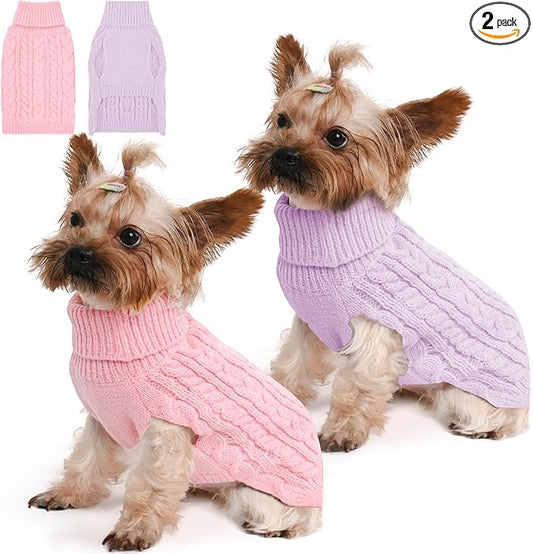 2 Pack Dog Sweaters for Small Dogs Winter Turtleneck Pullover Cable Knit Fleece by Unknown