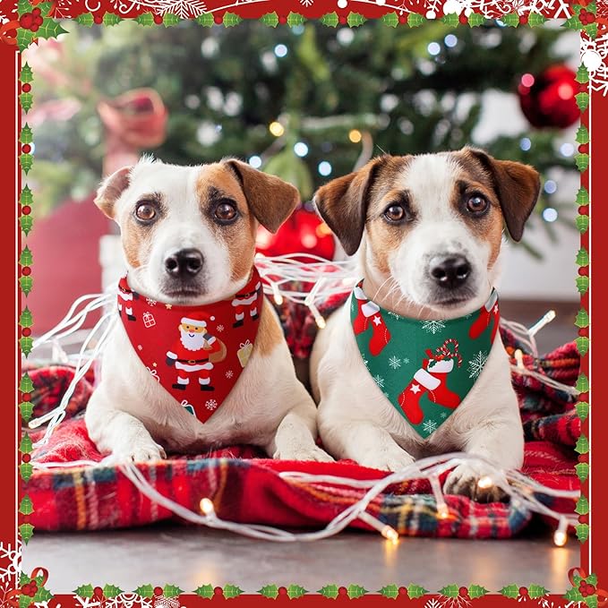 Preboun 50 Pcs Christmas Dog Bandanas Bulk Red and Green Bandanas - Image 4