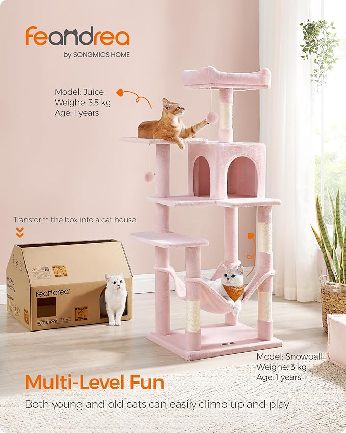 Feandrea Cat Tree, 54.2-Inch Cat Tower, Plush Multi-Level Condo - Image 2