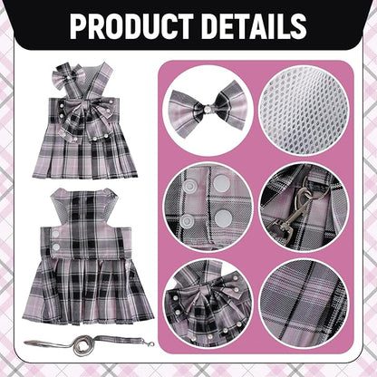 Cute Plaid Dog Dress Clothes for Small Dogs Cats Girl Black and Pink Plaid Dog - Image 4