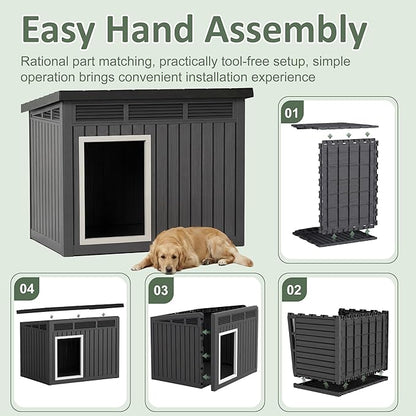 DRATO Large Dog House, Weatherproof Resin Large Dog House Outdoor - Image 6