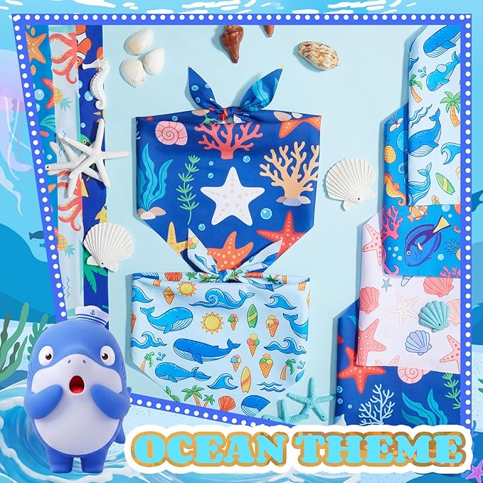 Tallew 60 Pcs Sea Animals Dog Bandanas Bulk Ocean Summer Blue Charm Kerchief - Image 5