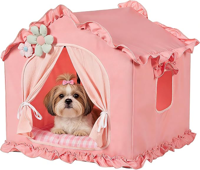 Pink Indoor Dog House with Frame and Princess Style Cat Houses by SEIMMIE