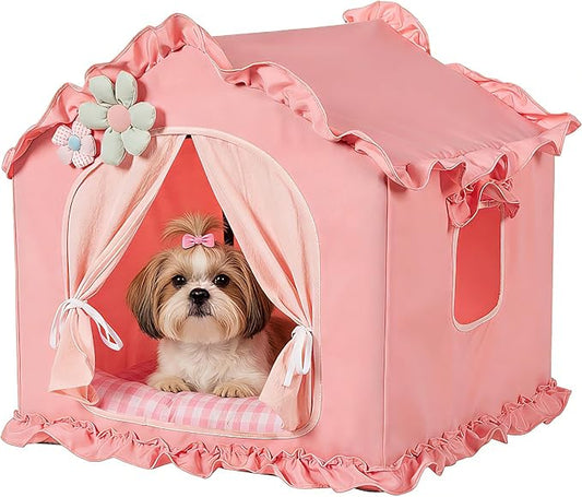 Pink Indoor Dog House with Frame and Princess Style Cat Houses by SEIMMIE