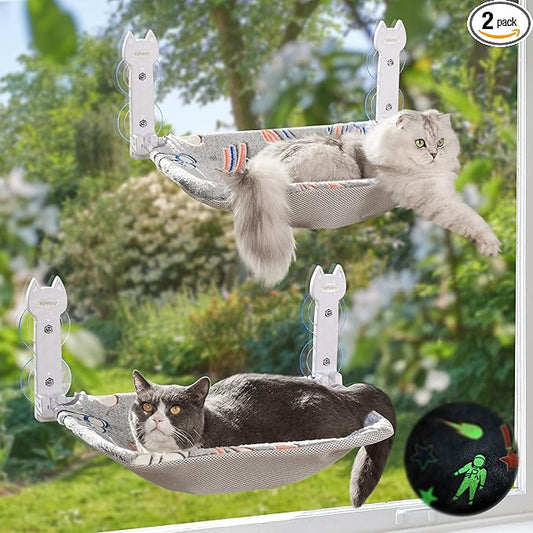 HiPetpy 2 Pack Cat Window Perch, Glow in The Dark Foldable Cat Hammock by HiPetpy