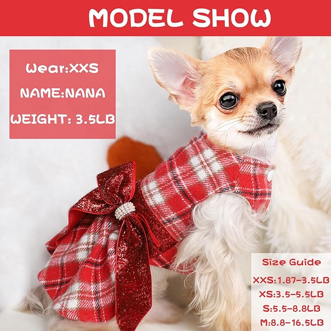 Dog Dress for Small Dogs, Winter Cute Warm Fleece Dog Sweater Dresses for Small - Image 2