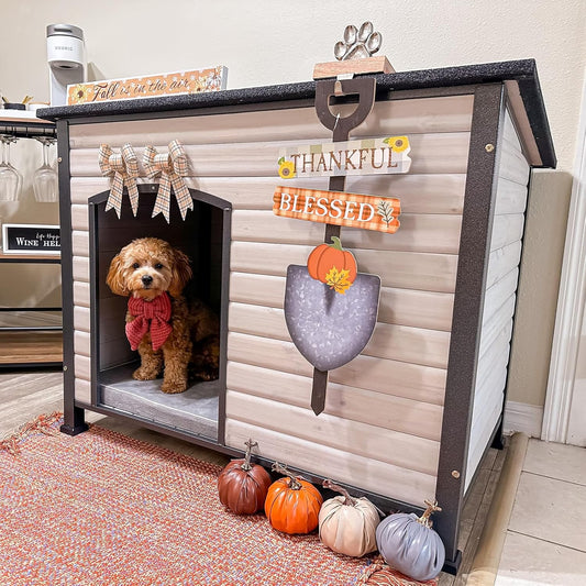 Aivituvin Large Dog House Outdoor Indoor Weatherproof Dog House for Small & Medium & Large Dogs with Unique All-Around Iron Frame＆Raised Feet（White）