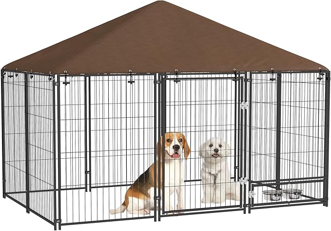 PawHut Outside Dog Kennel, 6.9' x 4.6' x 5' Puppy Play Pen w/Canopy, Secure Lock by PawHut