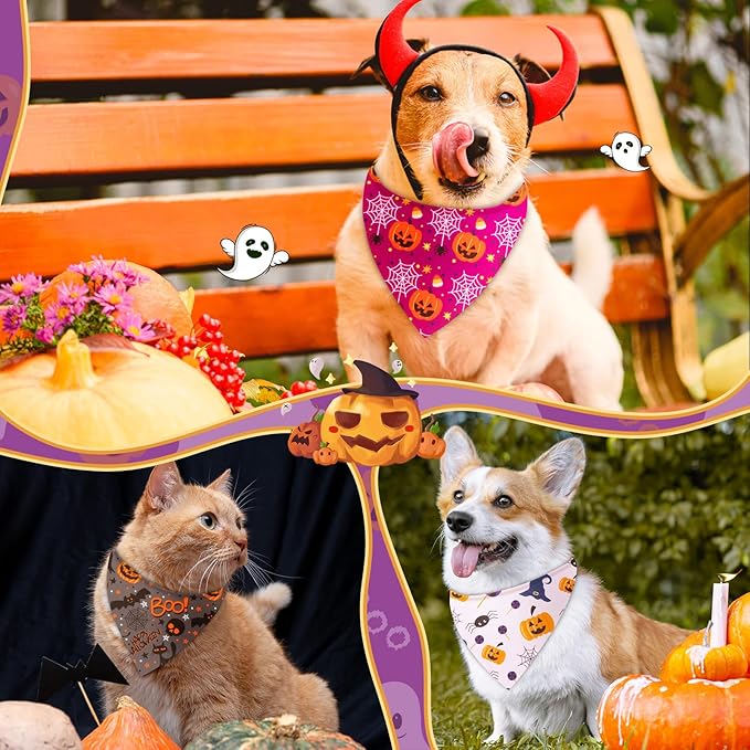 Preboun 50 Pcs Halloween Dog Bandanas Bulk Pumpkin Ghost Bandanas - Image 4