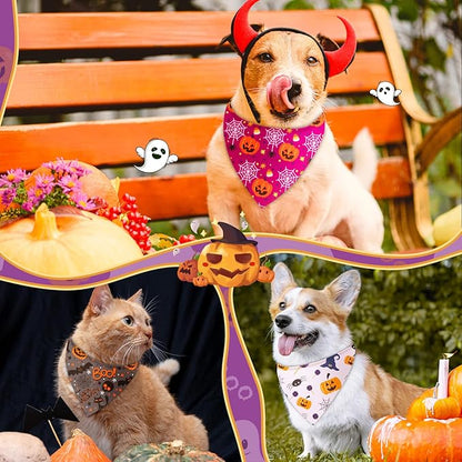 Preboun 50 Pcs Halloween Dog Bandanas Bulk Pumpkin Ghost Bandanas - Image 4
