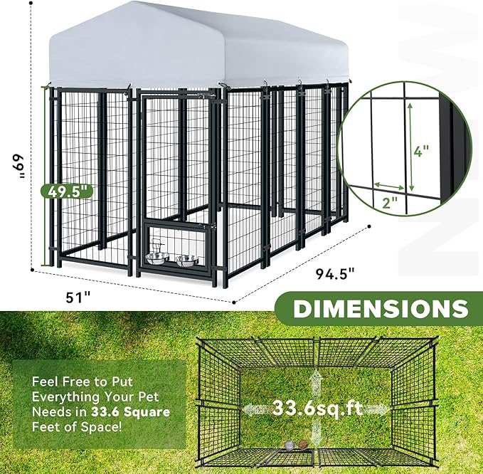 Oranland 8x4x6FT Outdoor Dog Kennel, Heavy Duty Welded Wire Steel Dog Kennel - Image 2