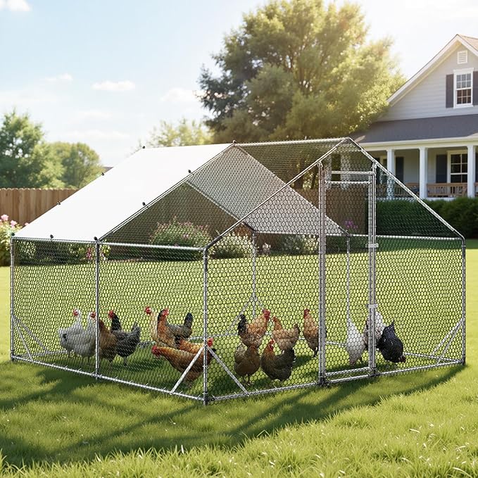 VEVOR Large Metal Chicken Coop, 9.8 x 9.8 x 6.6 ft, Walk-in Chicken Run House - Image 8