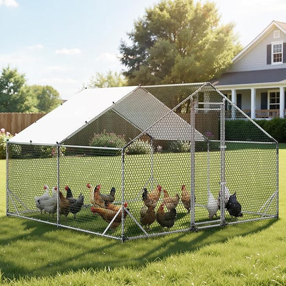 VEVOR Large Metal Chicken Coop, 9.8 x 9.8 x 6.6 ft, Walk-in Chicken Run House - Image 8