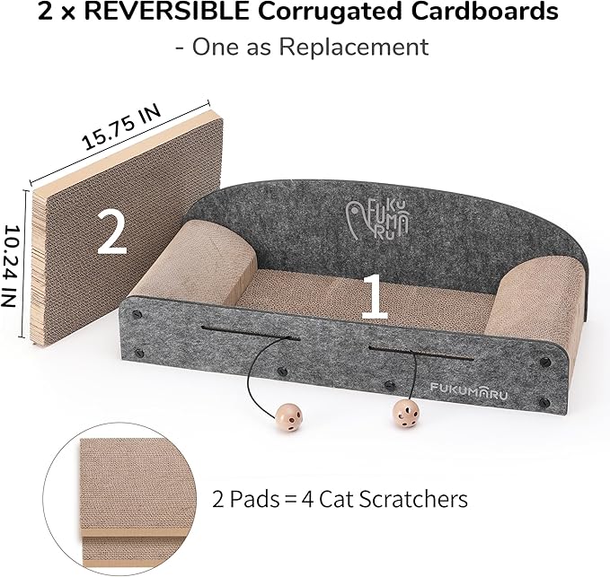 FUKUMARU 26 Inch Large Cat Scratcher Bed, 2 Reversible Cardboard Cat Scratch - Image 4