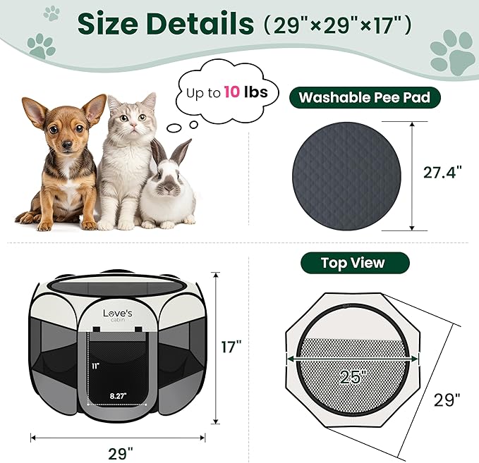Love's cabin Dog Playpen with Washable Pee Pad, Puppy Pet Cat Playpen Small - Image 3