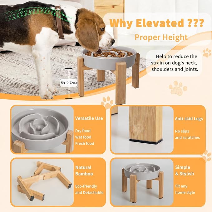 Elevated Slow Feeder Dog Bowl Large Breed, 8.8 Inch Ceramic Slow Eating Bowl - Image 3