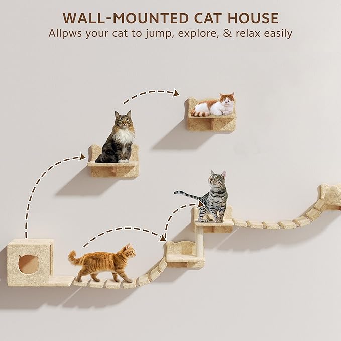 9-in-1 Cat Wall Shelves, Stable & Safe Wall Mounted Cats Shelf Furniture Set - Image 5