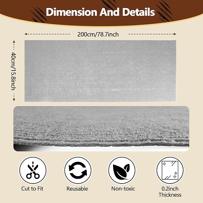 Cat Scratch Furniture Protector, 78.7"x15.8" Self Adhesive Cat Scratch Mat Pad - Image 3