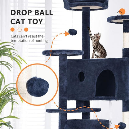 BestPet | 70" Cat Tree Tower | Navy Blue | Sturdy, Hanging Cat Toys, - Image 3