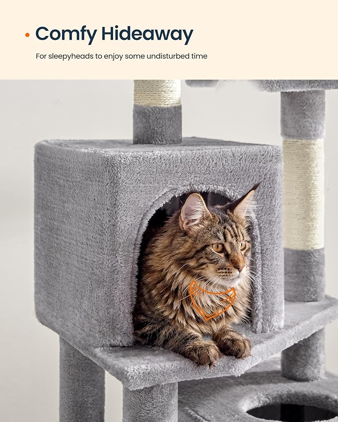 SONGMICS HOME Cat Tree for Indoor Cats, Hammock and Condo, Light Gray - Image 5