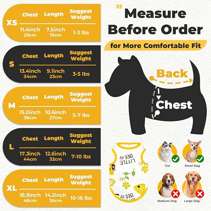 PETCARE Cartoon Dog Shirts for Small Dogs Cute Dog Clothes Yellow Bee Tshirt - Image 2