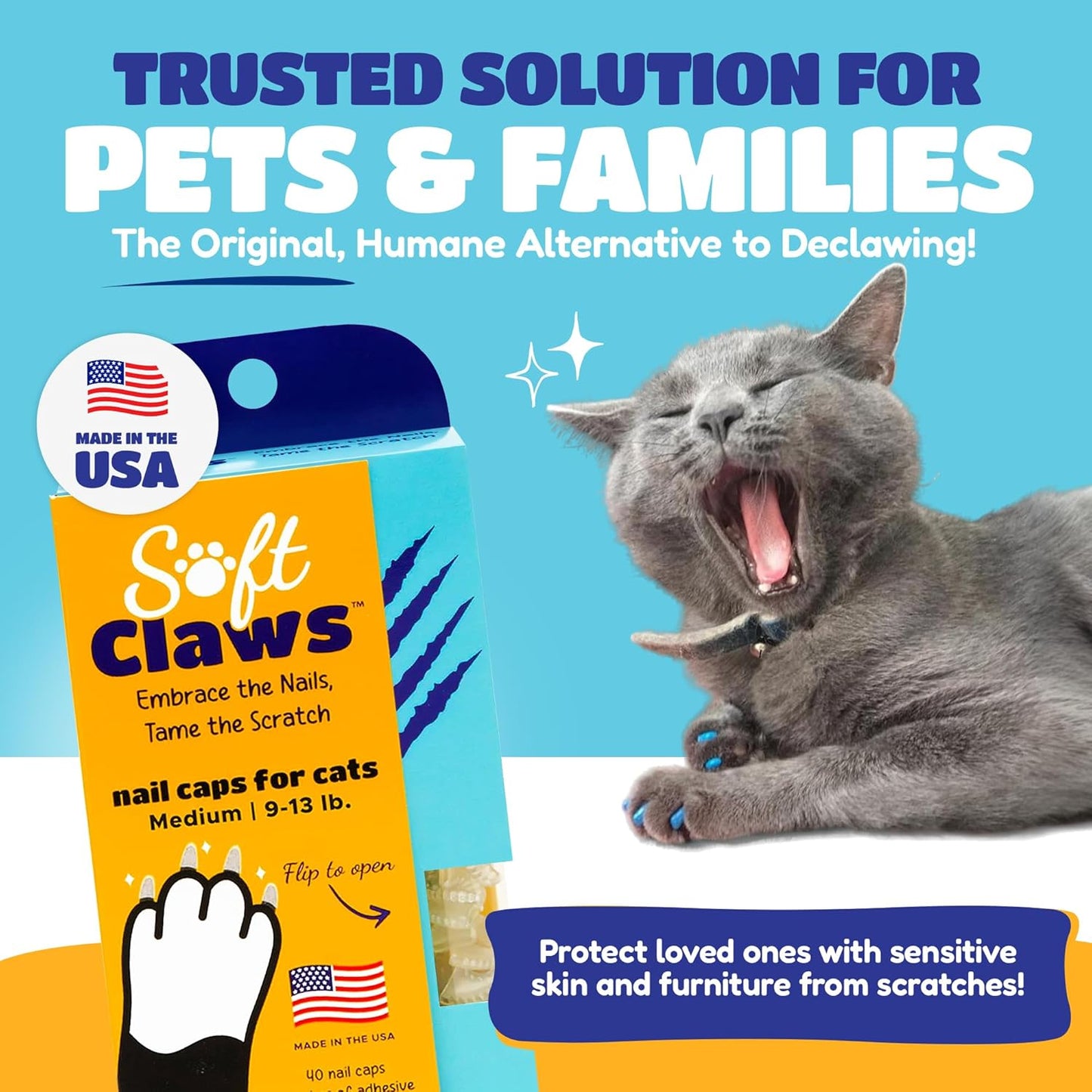 Soft Claws Cat Nail Caps for Medium Cats – (40 Caps, The Games) - Made in USA - Veterinarian-Developed | Protects Furniture & Skin - Easy to Apply, Long-Lasting Anti-Scratch Soft Cat Claw Covers