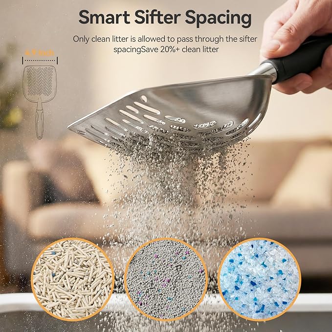 Cat Litter Scoop, Large Long Handle Kitty Metal Scooper, Heavy Duty Aluminum - Image 5