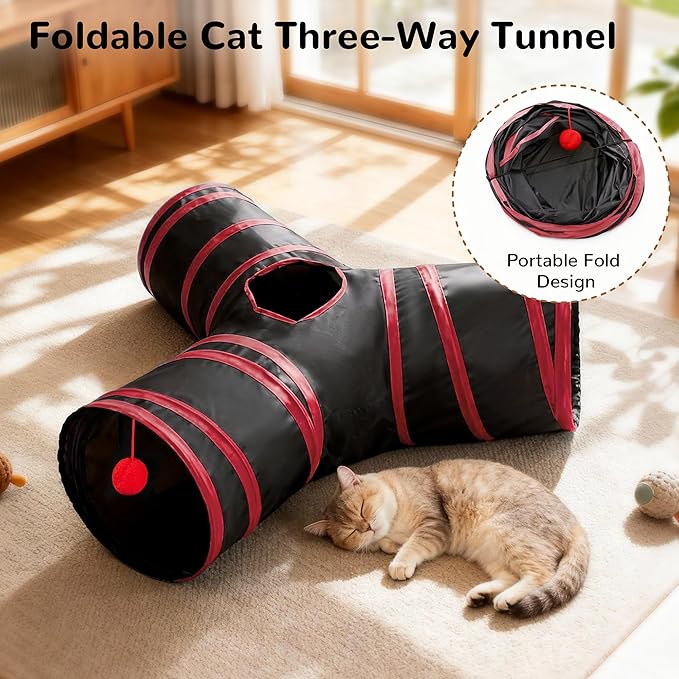 Tempcore Cat Tunnel for Indoor Cats, 3-Way Collapsible Play Tunnel - Image 6