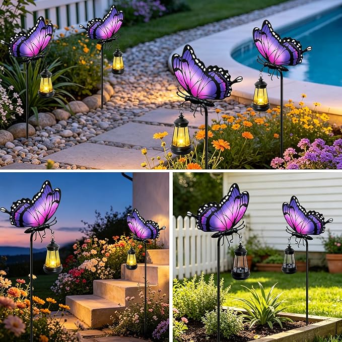 Solar Butterfly Garden Lights Outdoor, Waterproof Metal Stake Light - Image 4