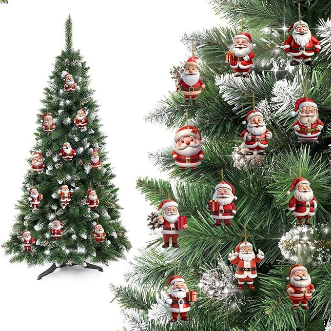 12 Pcs Christmas Tree Ornaments Funny Cartoon Santa Claus Designs Xmas Tree - Image 6
