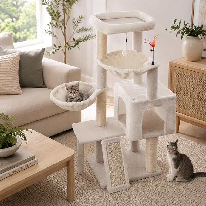 Cat Tree with Cat Condo and Two Hammocks, Cat Tree with Scratching Posts and - Image 8