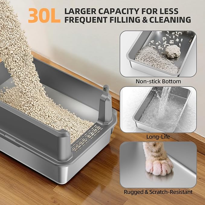 WoofiGo Enclosed Stainless Steel Cat Litter Box - Image 5