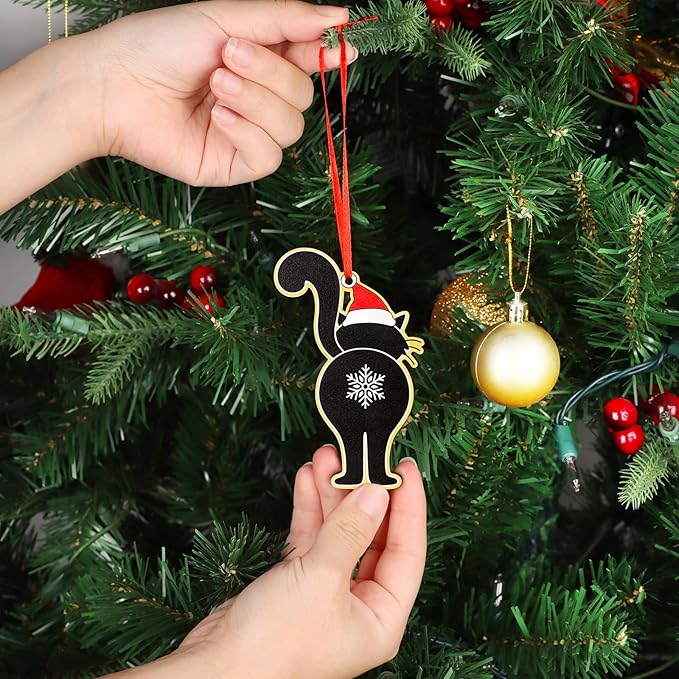 Black Cat Butt Christmas Ornament Wooden Funny Cat - Image 3