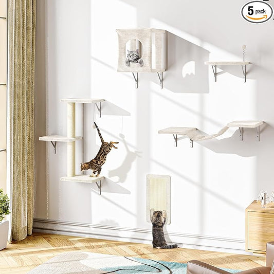 NUNU LAB Cat Wall Shelves Set, Scratching Post, Wall Shelves by NUNULAB