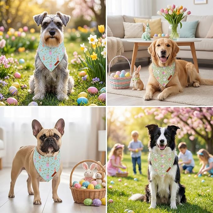 PTDECOR Easter Dog Bandana, Rabbit Floewr Dog Scarf, Premium Durable Fabric - Image 2