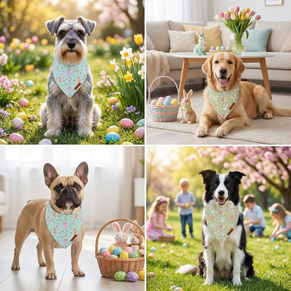 PTDECOR Easter Dog Bandana, Rabbit Floewr Dog Scarf, Premium Durable Fabric - Image 2