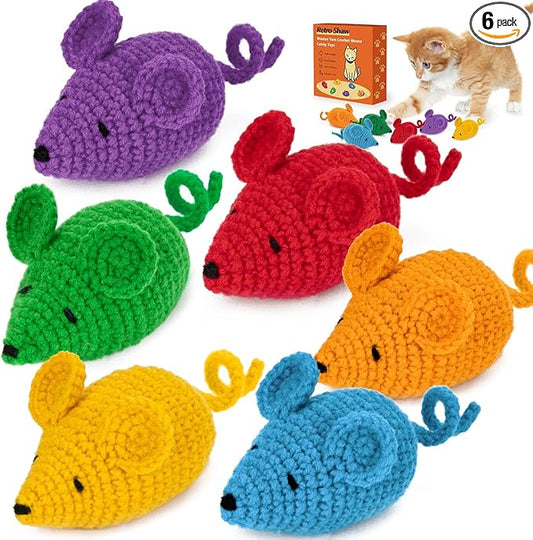 Retro Shaw Catnip Toys Crochet Mouse 6 Pcs by RetroShaw