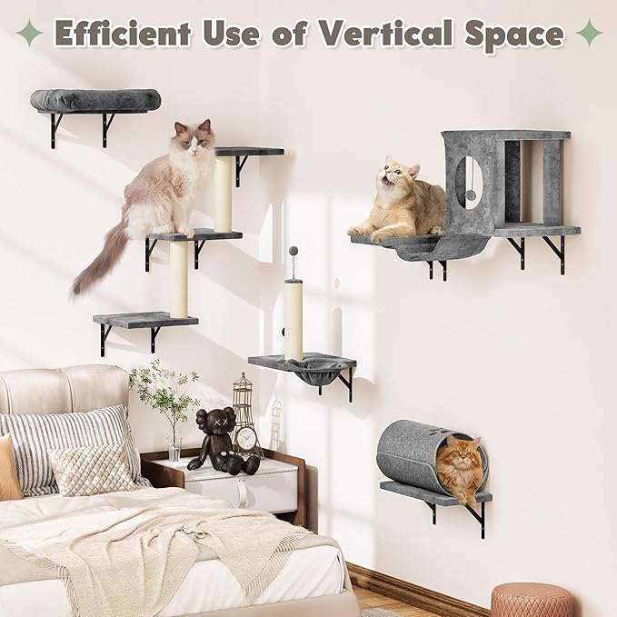 7-in-1 Cat Wall Shelves, Space-Saving Wall Mounted Cat Shelves, Cat Climbing - Image 6