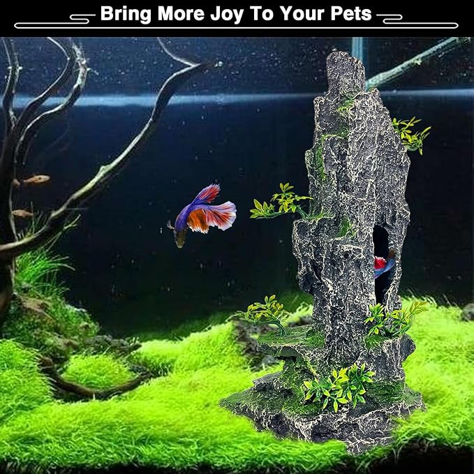 Aquarium Mountain View Stone Ornament Tree Rock Cave Aquarium Decorations Large - Image 2