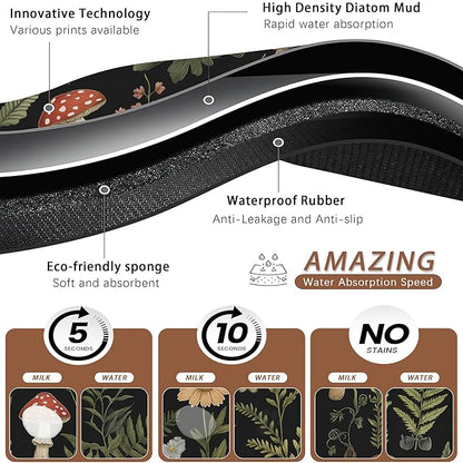 Red Mushroom Pet Feeding Mat, Fern Herb Butterfly Absorbent Quick-Dry Cat Dog - Image 3