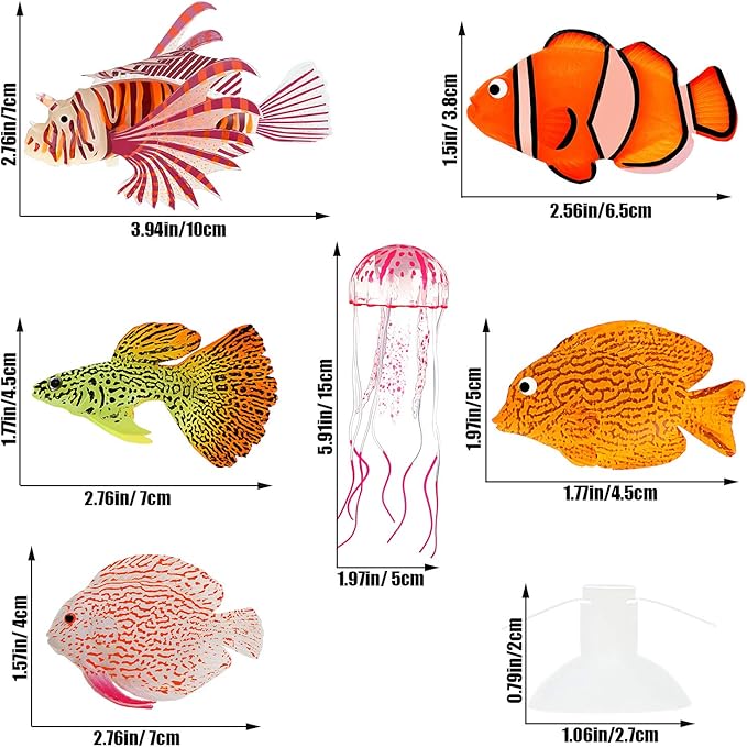 Weewooday 7 Pieces Artificial Fish Colorful Fake Fish Glowing Effect Aquarium - Image 4