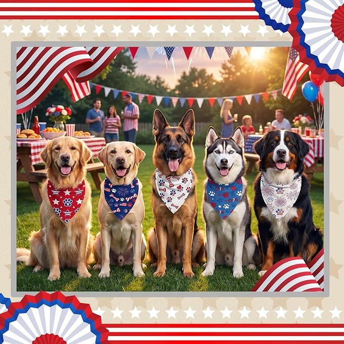 50 Pcs Patriotic Paw Print Dog Bandanas Bulk 4th of July Bandanas - Image 4