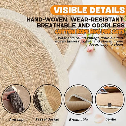 Cotton Rope Area Rug for Cats, Cat Scratch Rug, Washable Boho Braided Circle Rug - Image 6