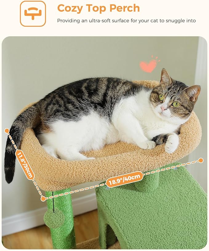 MUTTROS Cactus Cat Tree for Indoor Cats, 45.7" Multi-Level Cat Tower - Image 4