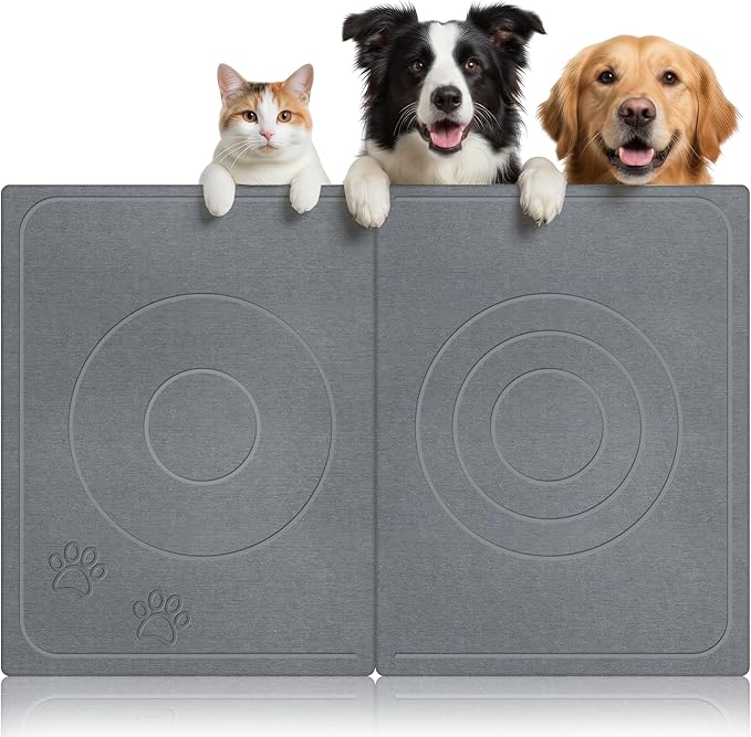 Stone Dog & Cat Food Mat, Bite-Proof Non-Slip Large Diatomaceous Pet Feeding Mat by linidcoudhome